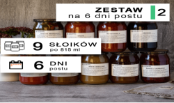 Zestaw 2 - dieta dr Ewy Dąbrowskiej, catering na post 6 dni, 5 słoików zupy, 3 dania główne, przepisy na sałatki pdf